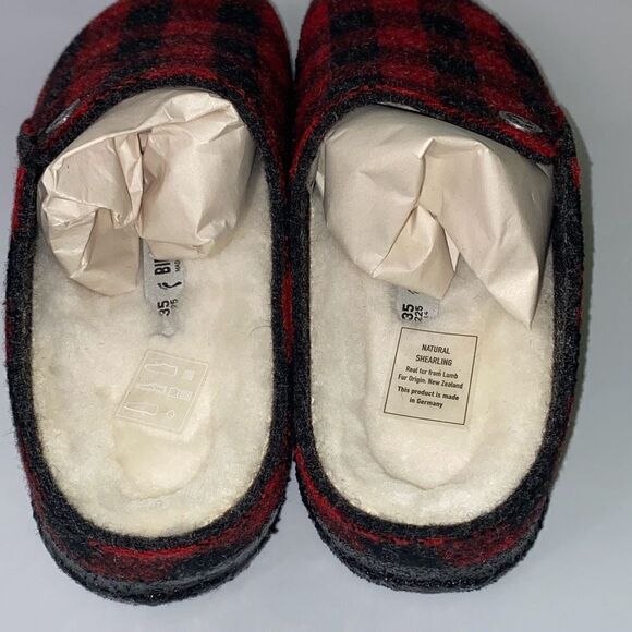 New in Box Birkenstock Zermatt Red plaid slipper shoe Sz 35 US 4.5/5 - Picture 6 of 11